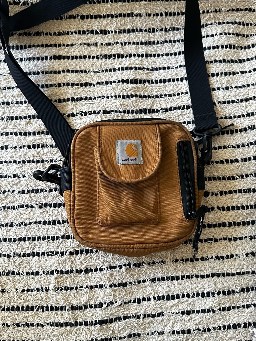 Carhartt Tan/Camel Canvas Crossbody Belt Bag with Black Strap